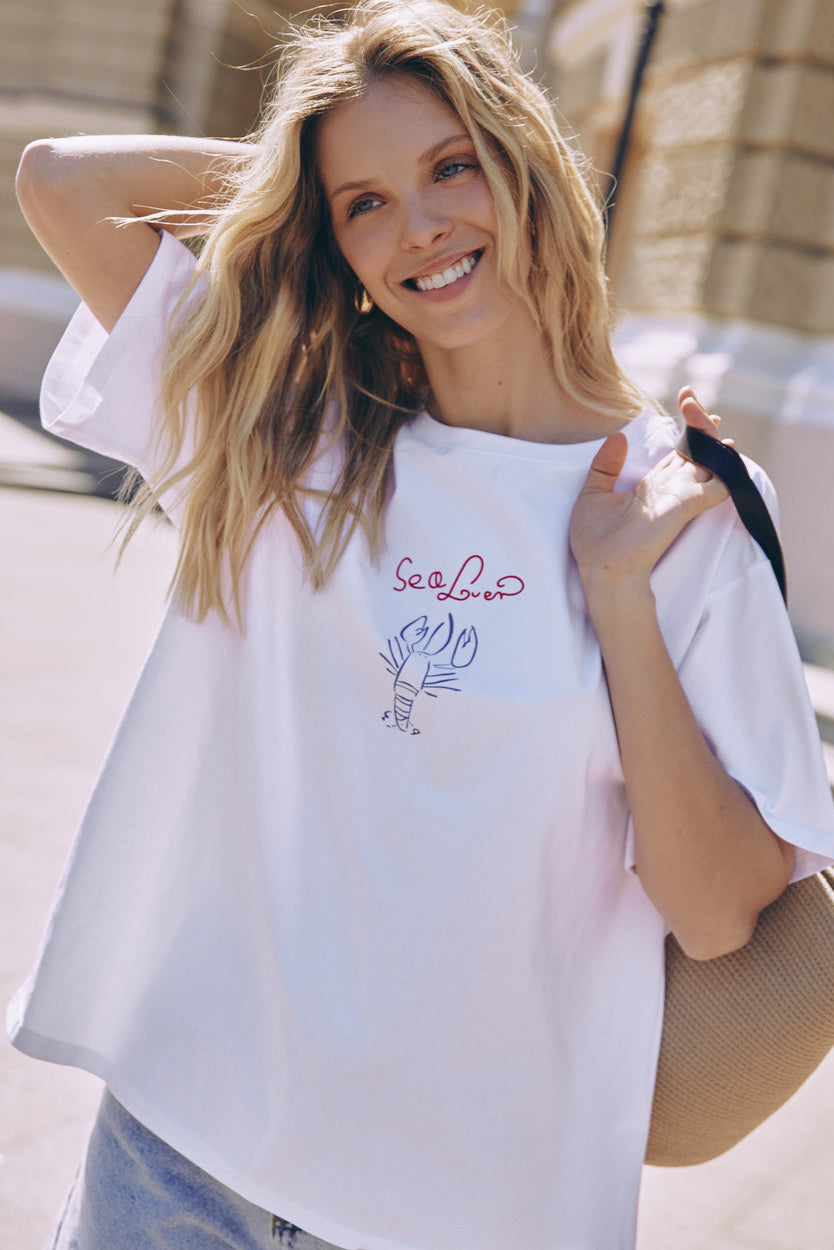 White "Sea Lover" Print T-shirt - SOLMAR