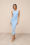 Blue Sleevless Ribbed Knit Midi Dress
