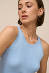 Blue Sleevless Ribbed Knit Midi Dress