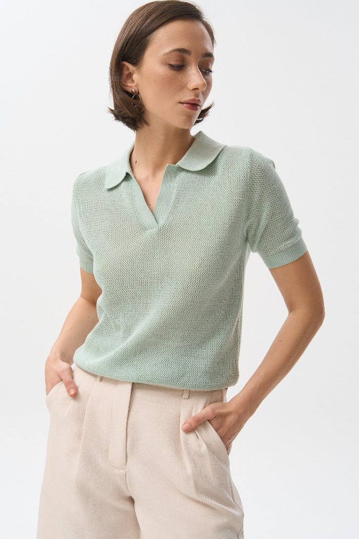 Green Knit Polo Jumper