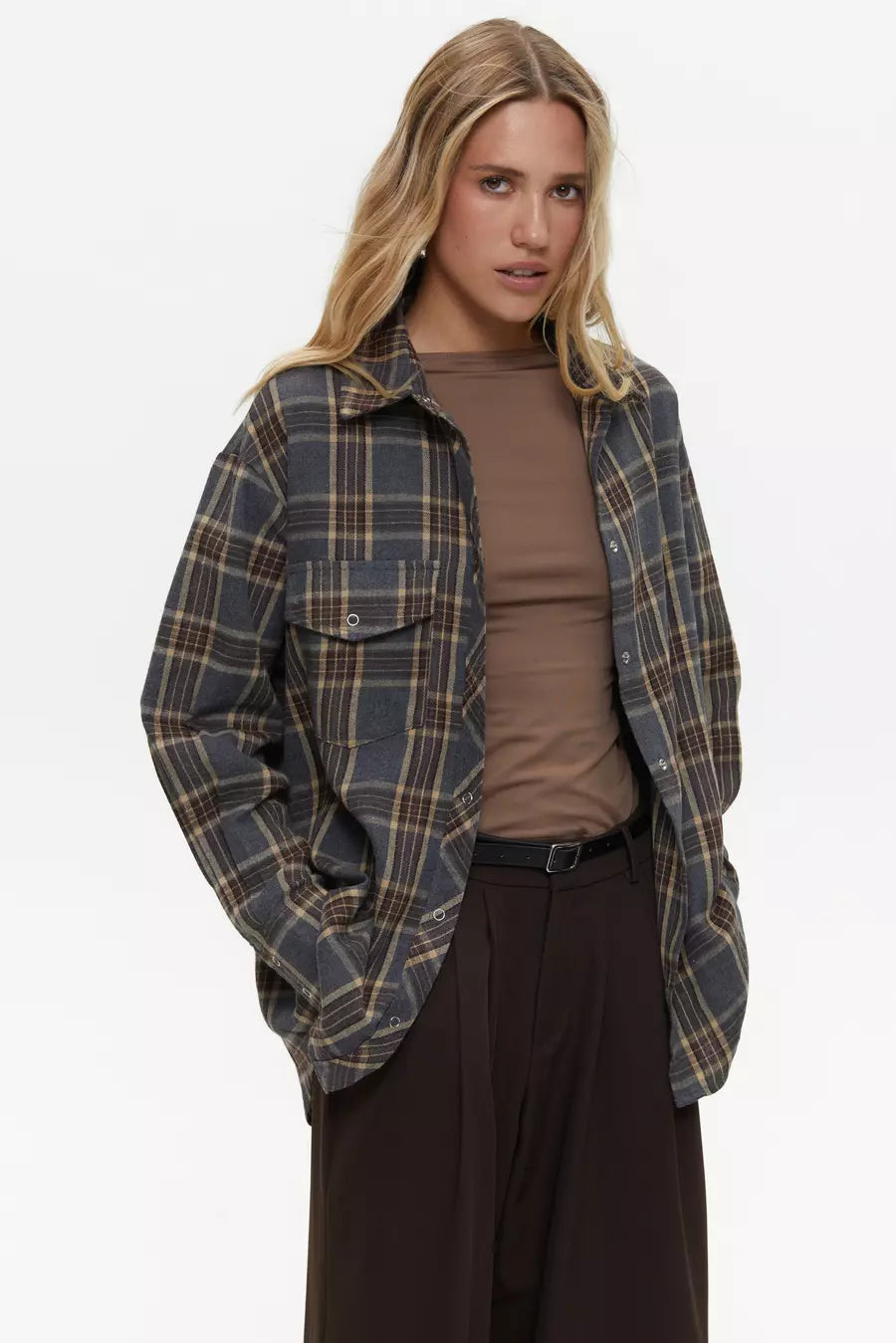Brown Large Check Shirt