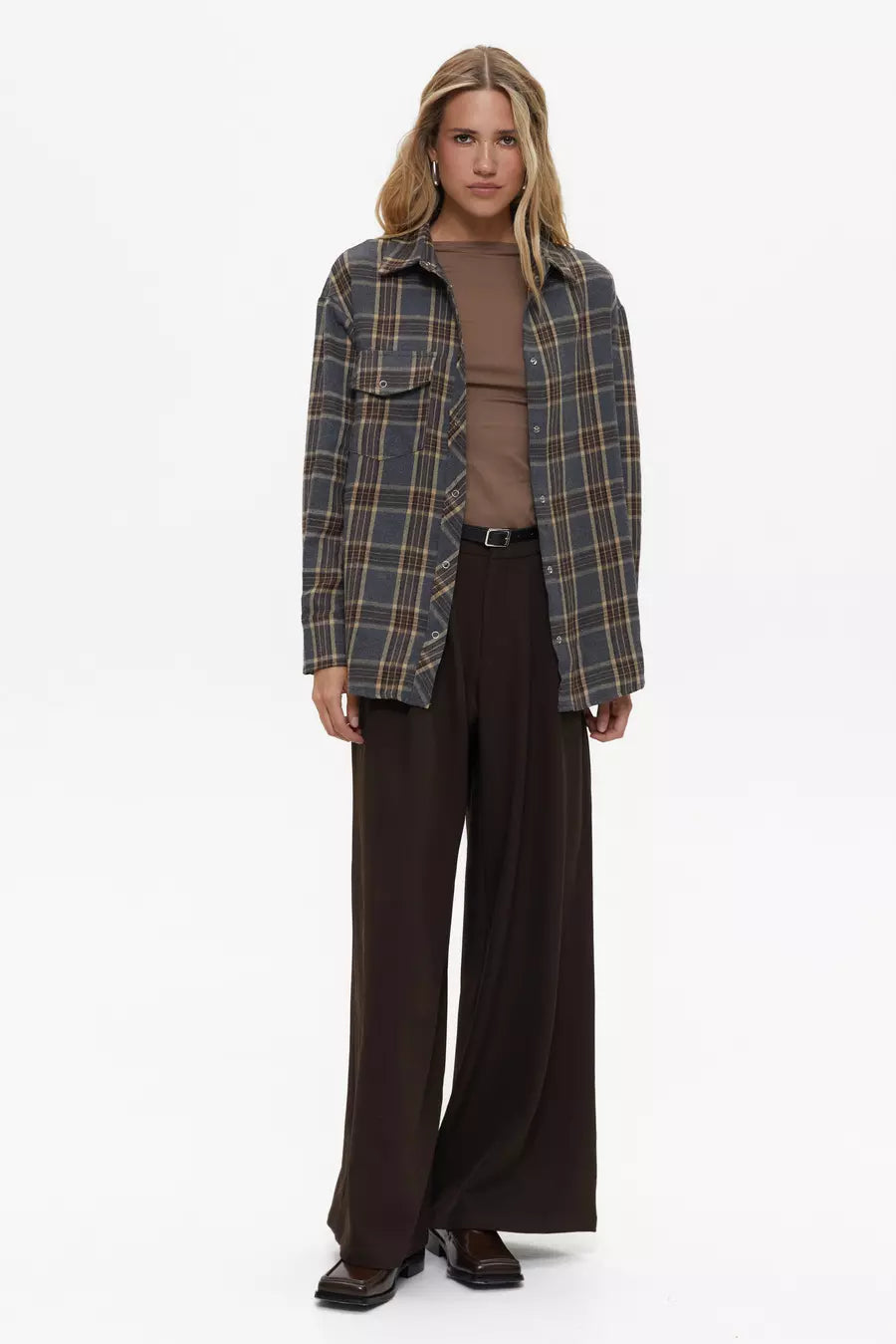 Brown Large Check Shirt