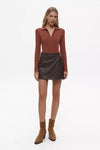 Brown Faux Leather Wrap Skirt