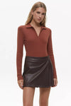 Brown Faux Leather Wrap Skirt