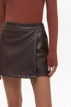 Brown Faux Leather Wrap Skirt