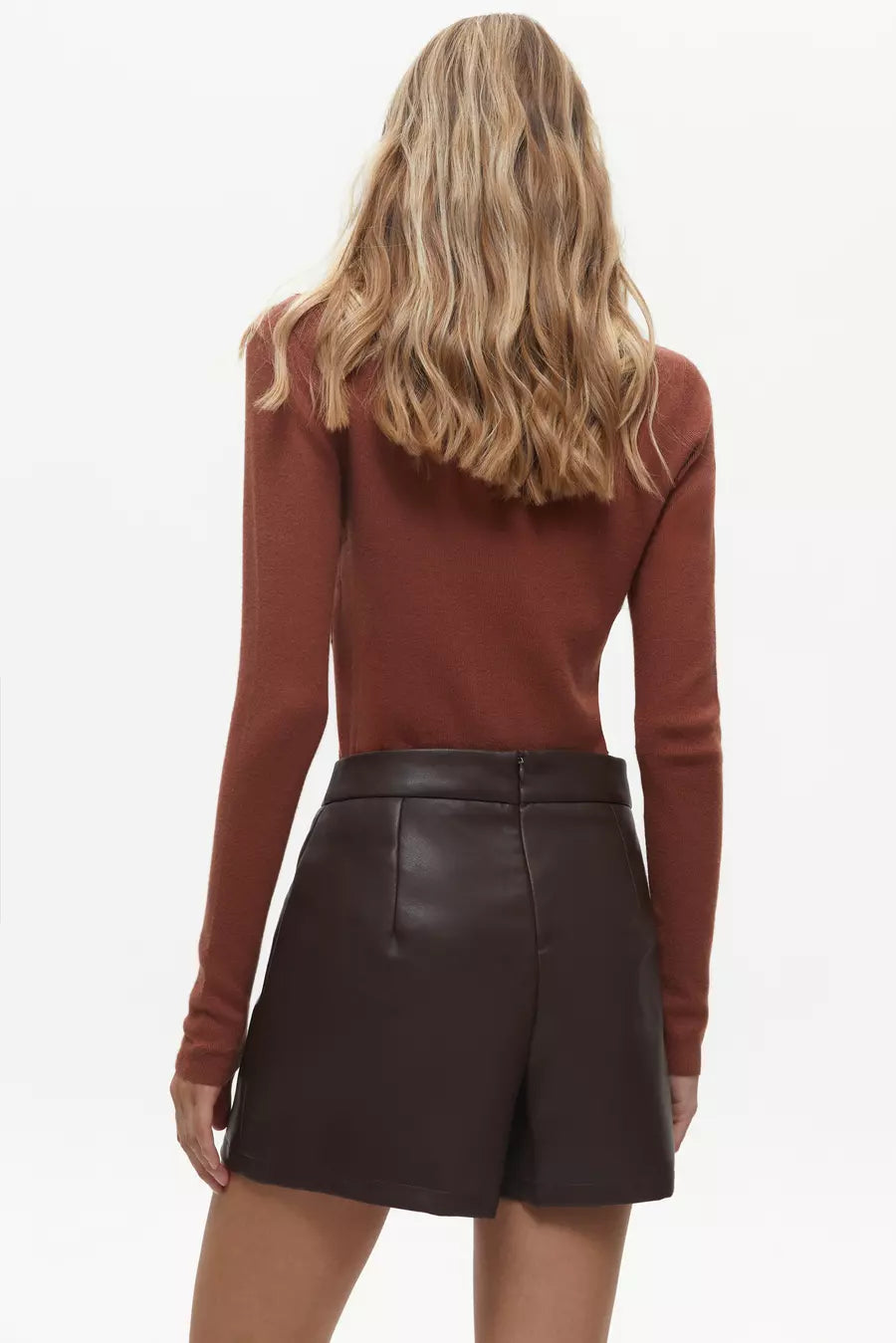 Brown Faux Leather Wrap Skirt