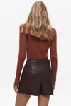 Brown Faux Leather Wrap Skirt