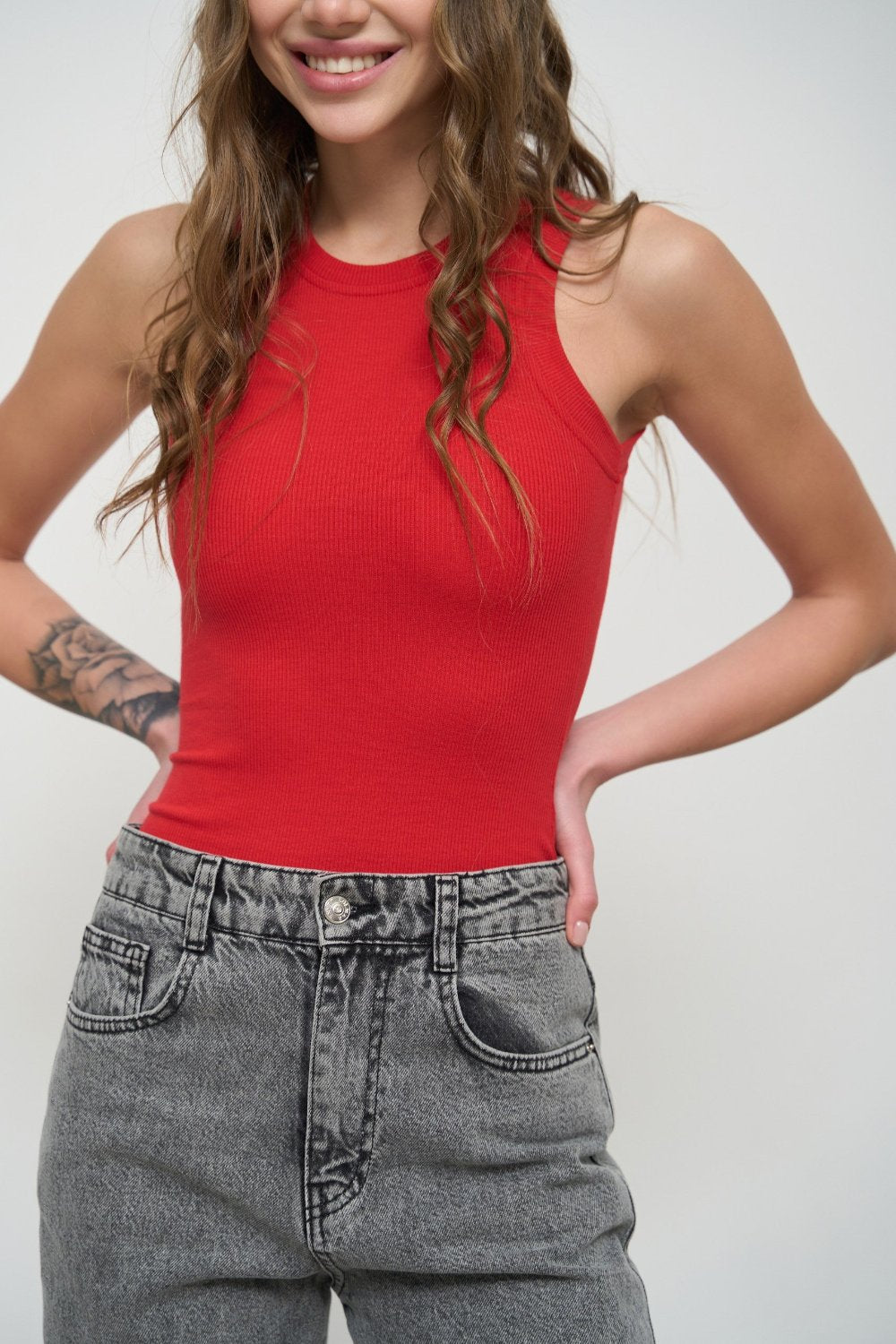 Red Fine Ribbed Tank Top - SOLMAR