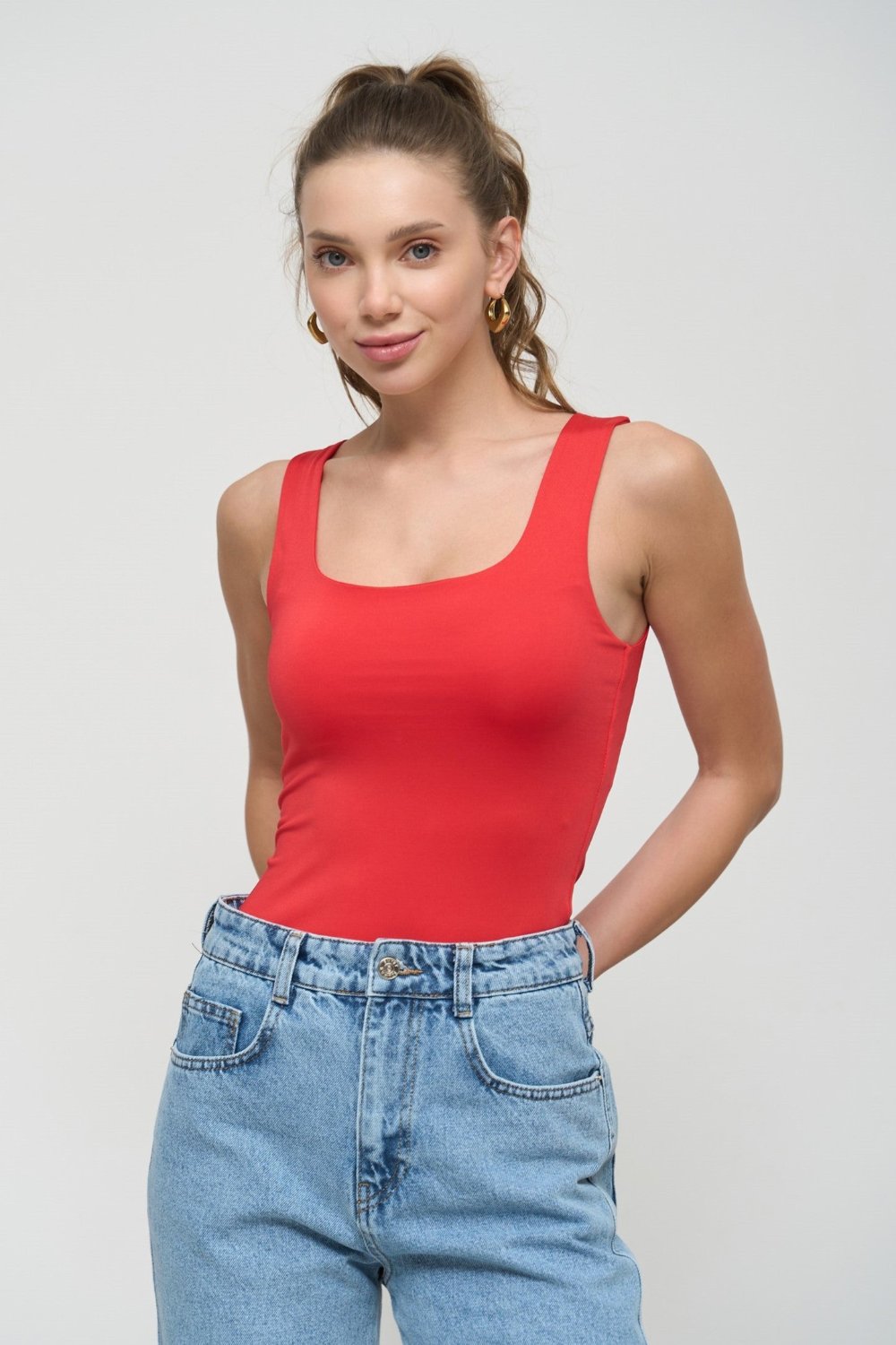 Red Square Neck Tank Top