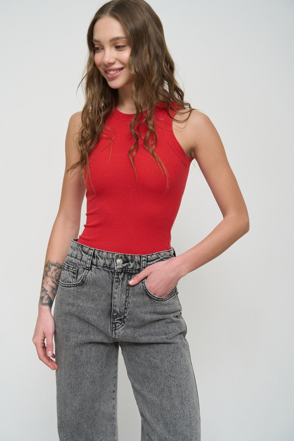 Red Fine Ribbed Tank Top - SOLMAR