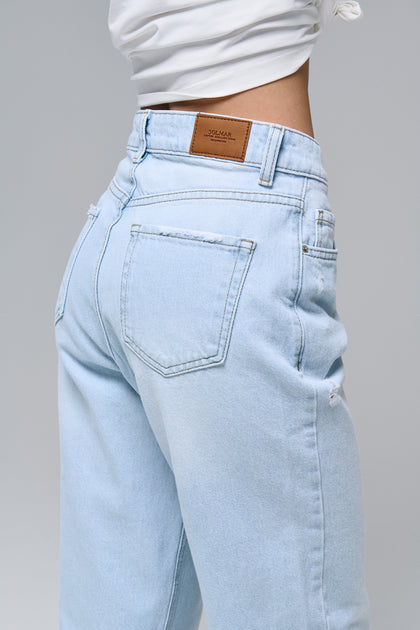 STRAIGHT jeans in light blue color with distressed details - SOLMAR