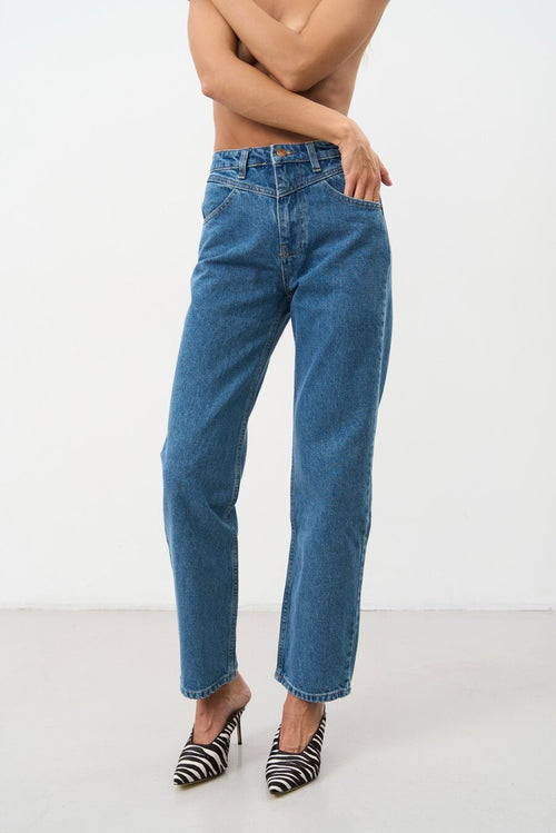 STRAIGHT jeans with a curly coquettish blue collar - SOLMAR