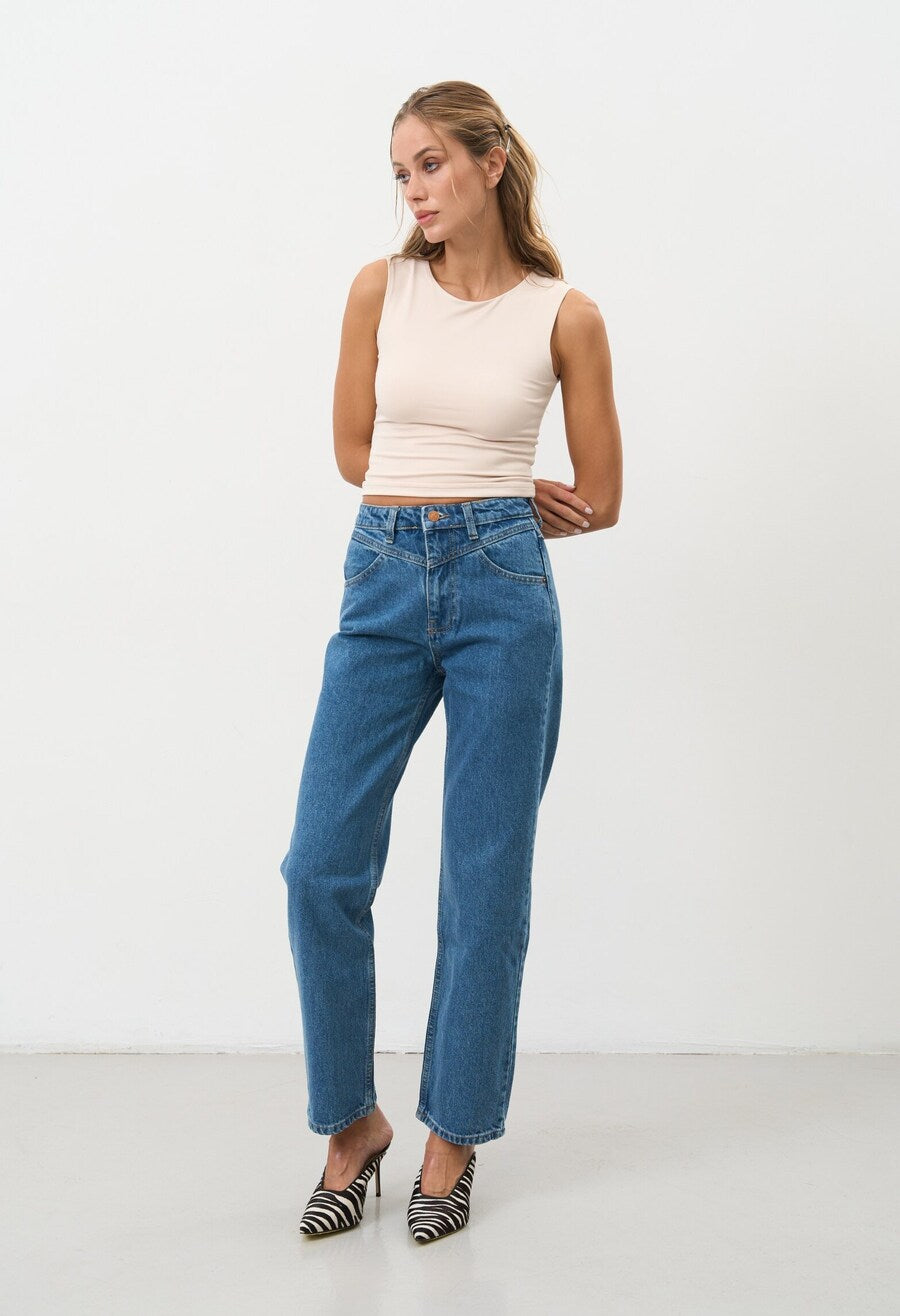 STRAIGHT jeans with a curly coquettish blue collar - SOLMAR