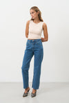 Dark Blue High Waisted Straight Leg Jeans