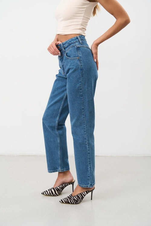 STRAIGHT jeans with a curly coquettish blue collar - SOLMAR