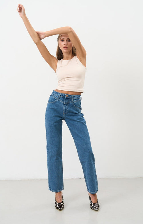 STRAIGHT jeans with a curly coquettish blue collar - SOLMAR