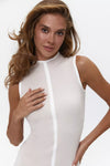 Beige Sleeveless Dress with a Dtripe