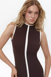 Brown Sleeveless Dress with a Dtripe