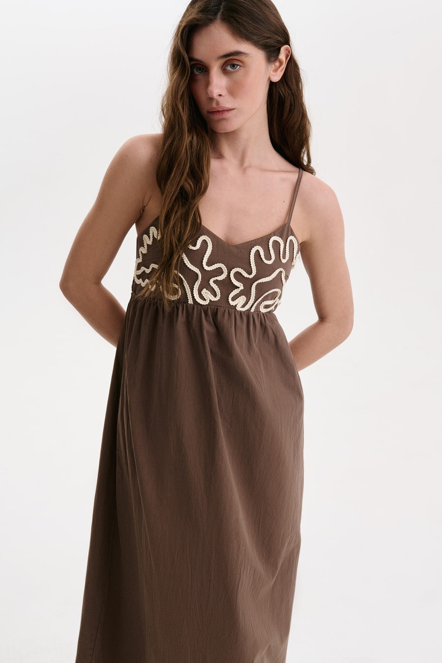 Brown Decorative Patch Maxi Dress - SOLMAR