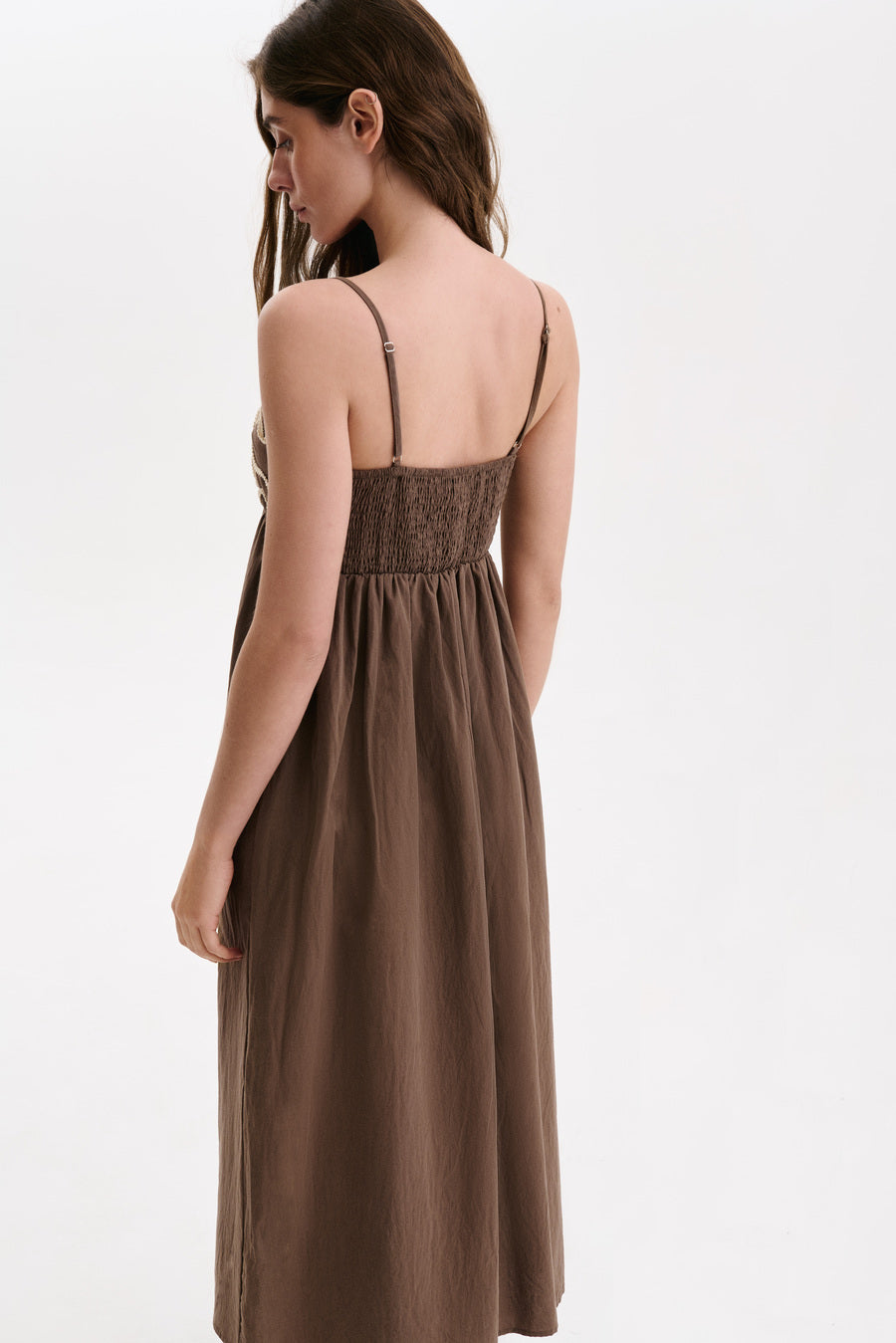 Brown Decorative Patch Maxi Dress | Women`s Dresses by SOLMAR