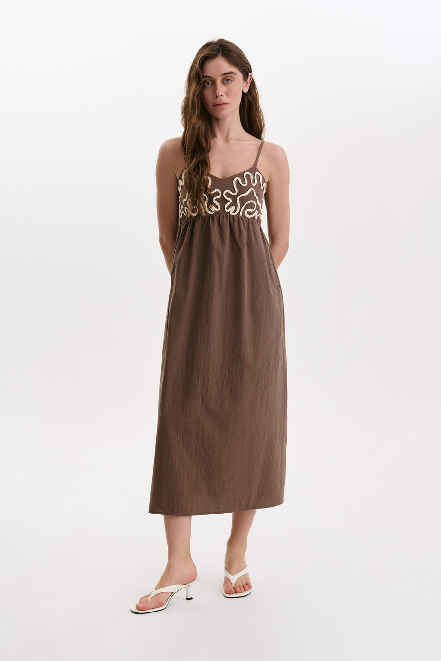 Brown Decorative Patch Maxi Dress | Women`s Dresses by SOLMAR