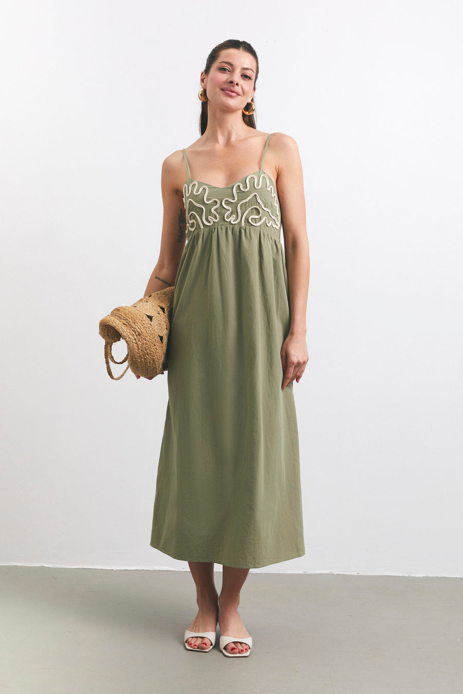 Khaki Decorative Patch Maxi Dress - SOLMAR