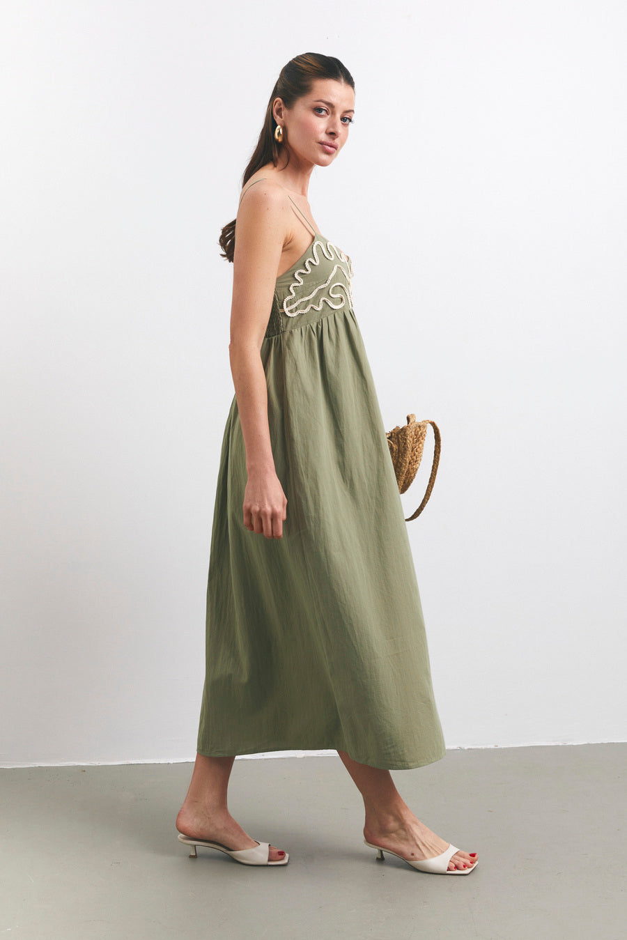 Khaki Decorative Patch Maxi Dress - SOLMAR