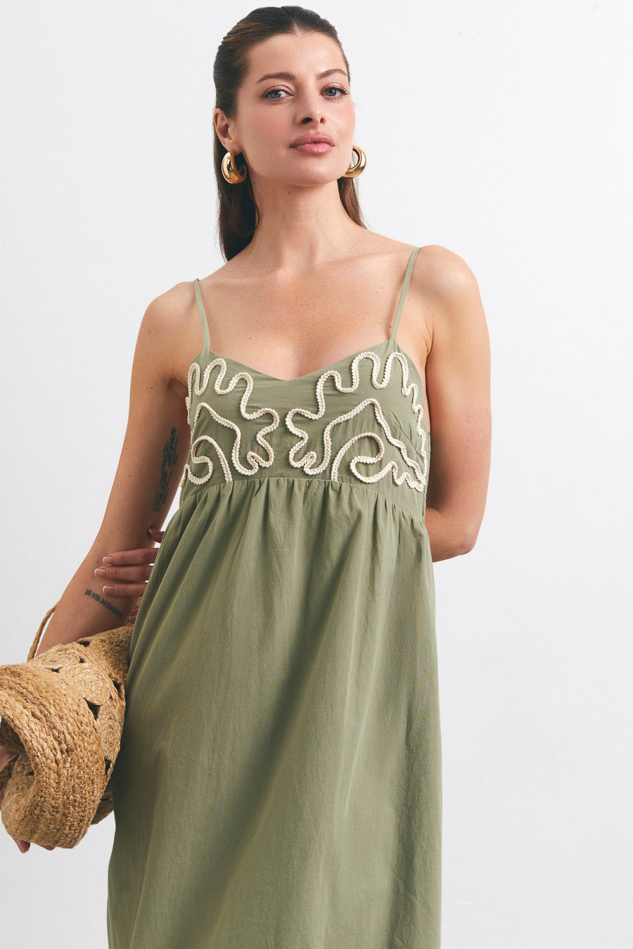 Khaki Decorative Patch Maxi Dress | Women`s Dresses by SOLMAR