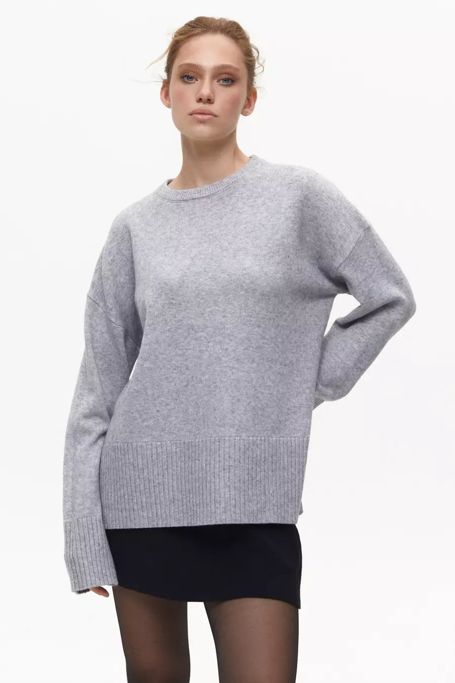 Grey Oversized Sweater with Slits