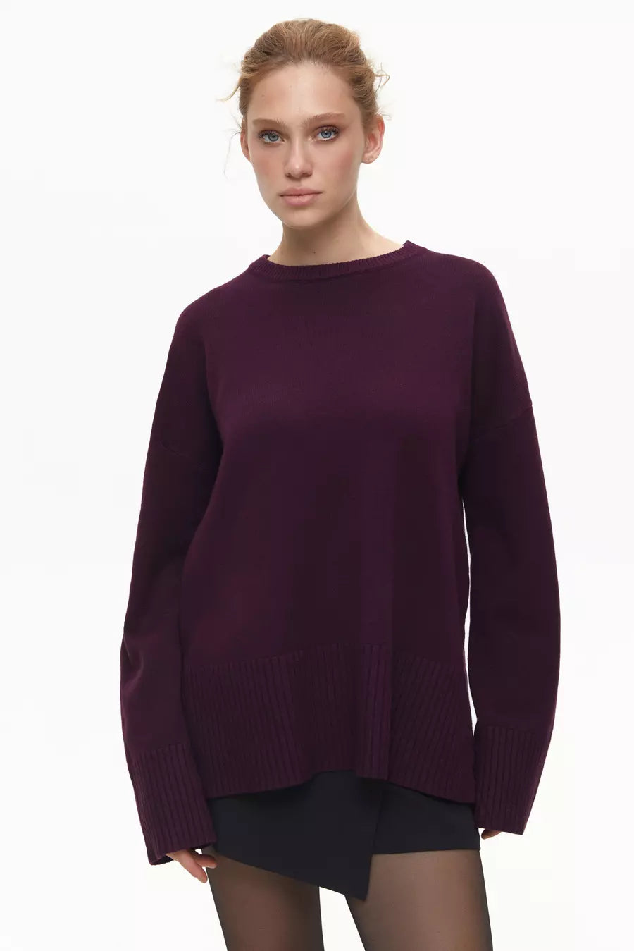 Purple Oversized Sweater with Slits