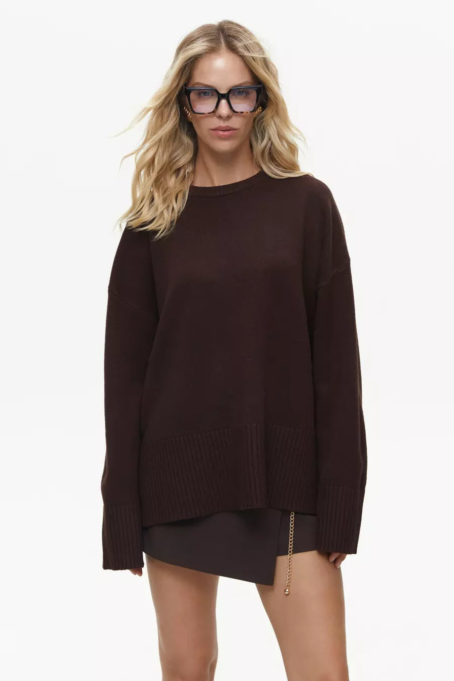 Brown Oversized Sweater with Slits