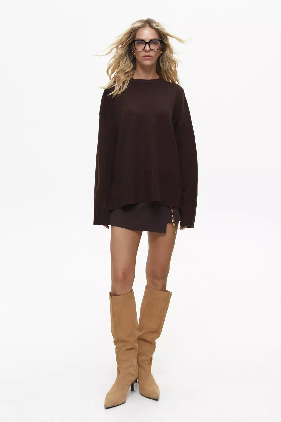 Brown Oversized Sweater with Slits