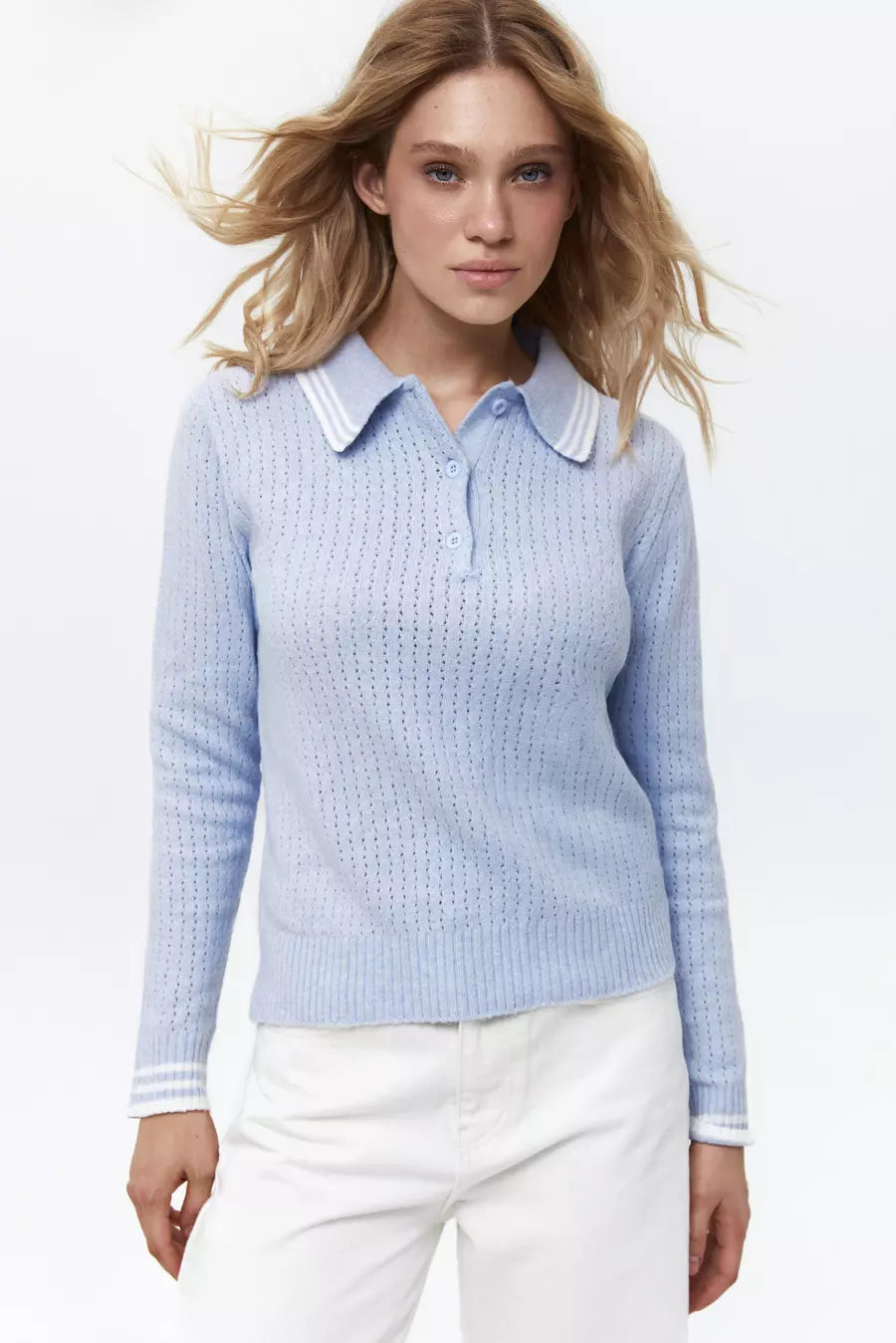 Blue Striped Polo Sweater