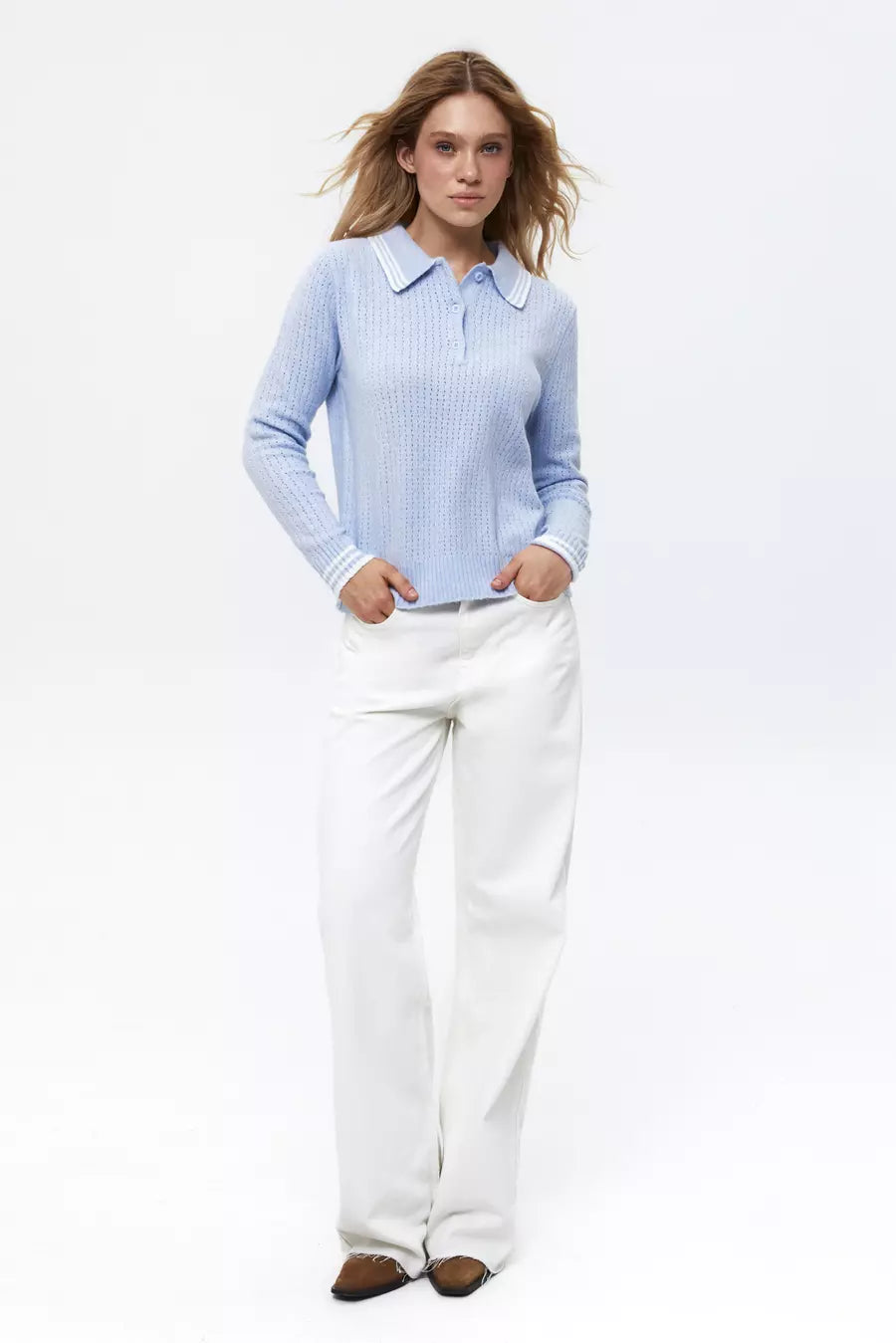 Blue Striped Polo Sweater