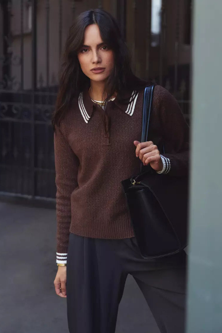 Brown Striped Polo Sweater