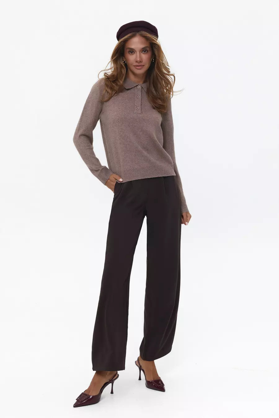 Beige Button-down Polo Sweater