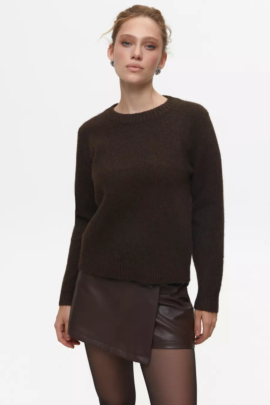 Brown Textured Knit Sweater