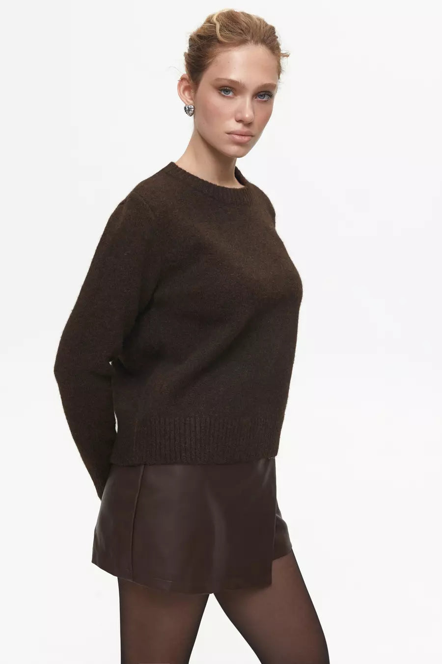 Brown Textured Knit Sweater