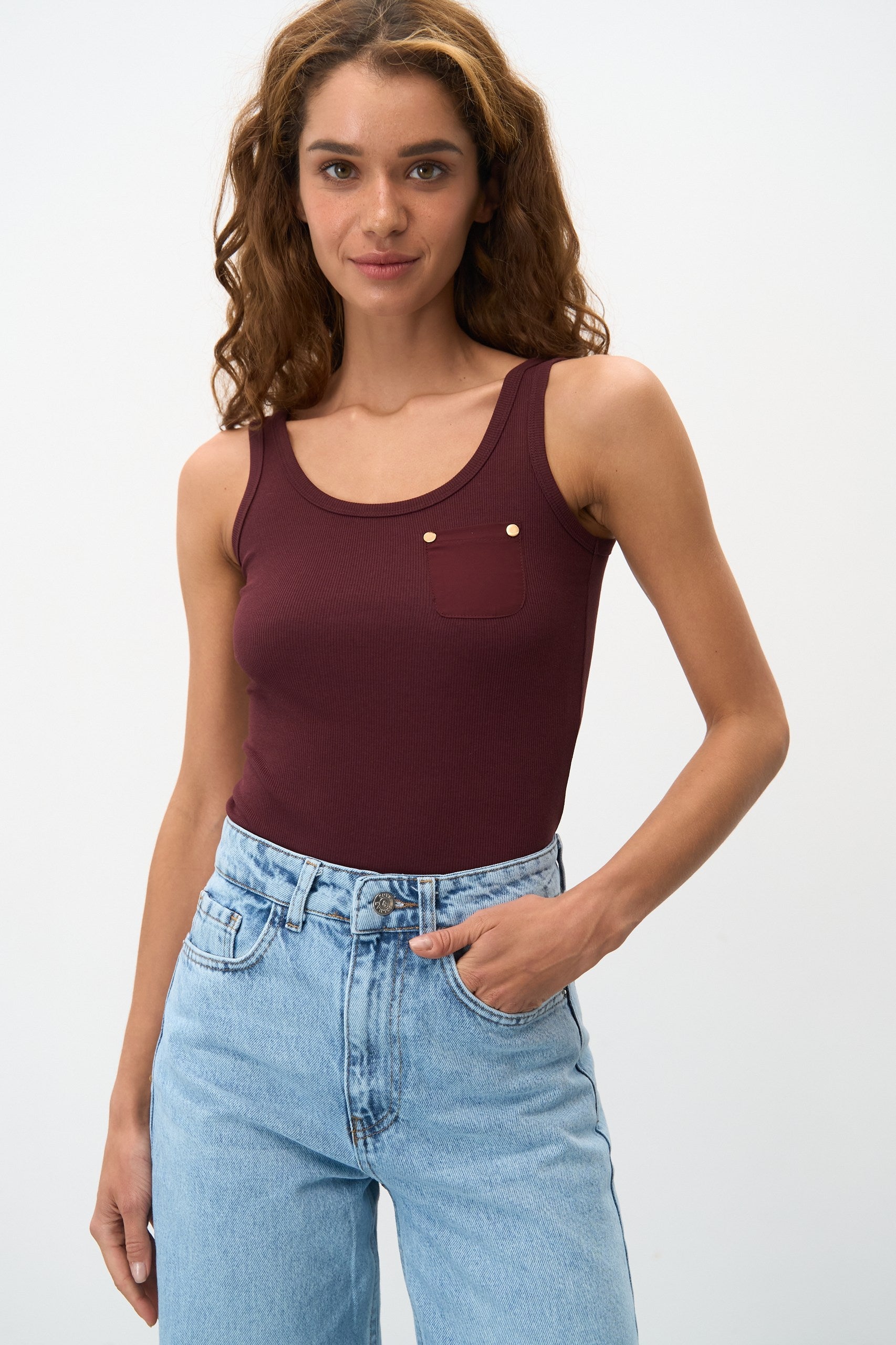 Tank Top with a Brown Pocket