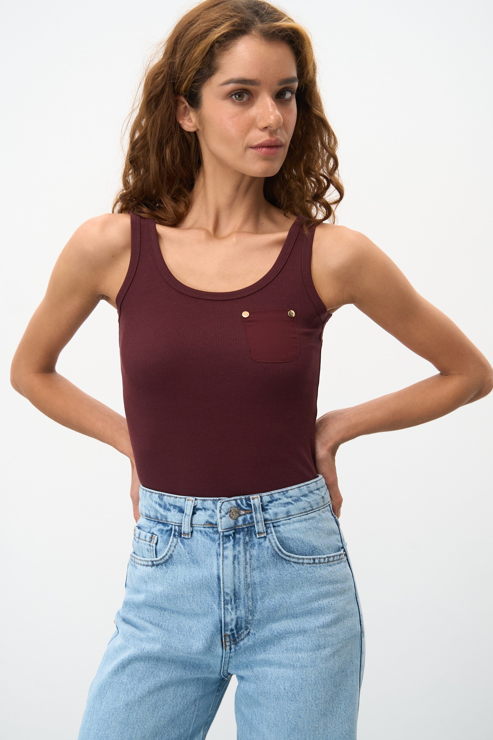 Tank Top with a Brown Pocket - SOLMAR