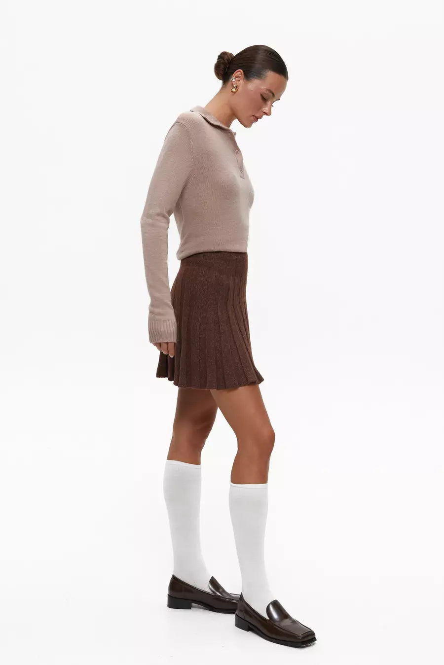 Brown Knit Pleated Skirt