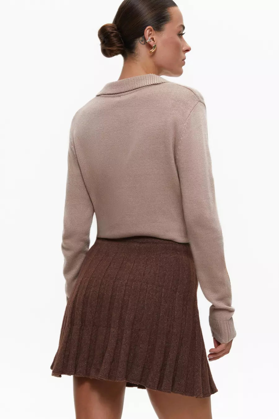 Brown Knit Pleated Skirt