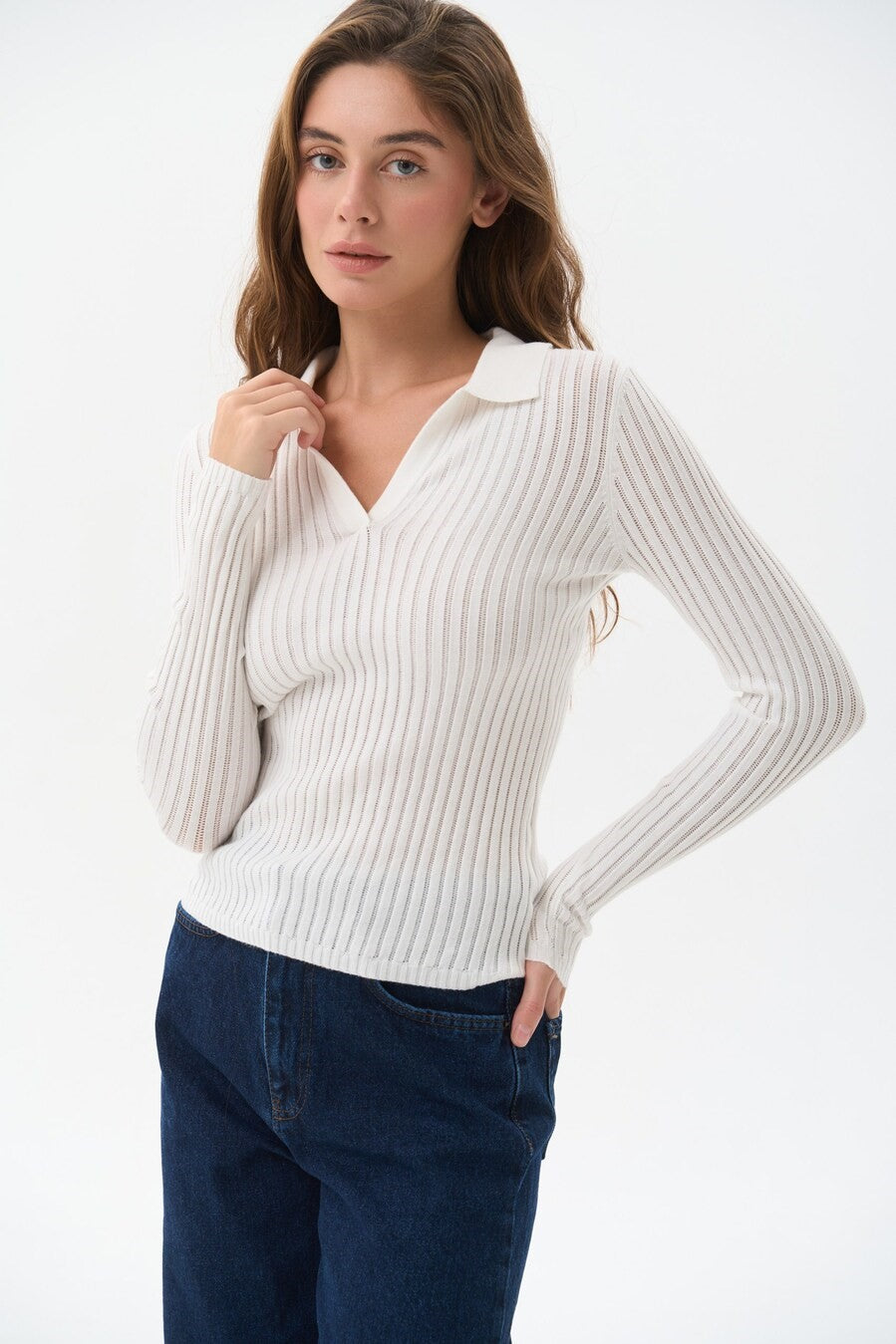 Sweater polo in color white - SOLMAR