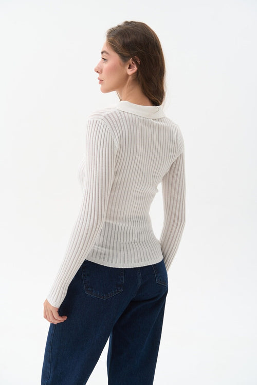 Sweater polo in color white - SOLMAR