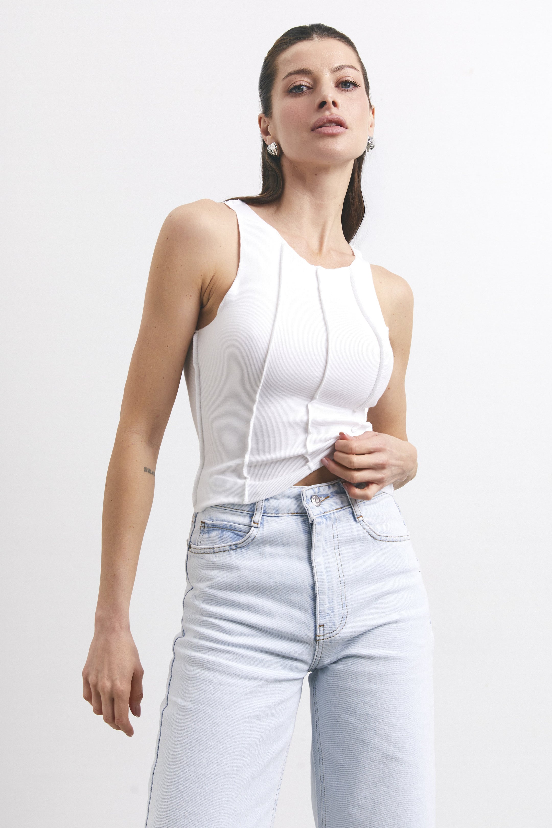 White Seam Detail Tank Top
