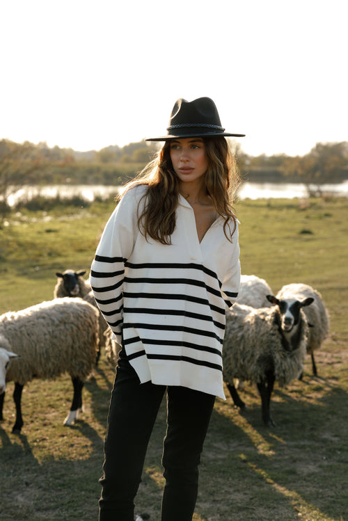 White Striped Polo Sweater