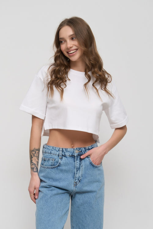 White Oversized Cropped T-Shirt - SOLMAR