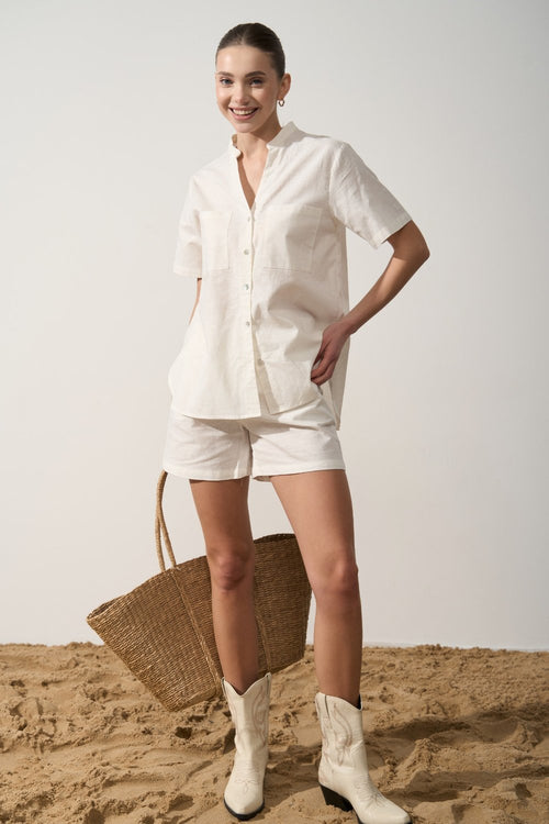 White Linen Blend Shorts - SOLMAR