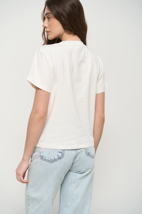 White T-Shirt with Decorative Seams - SOLMAR