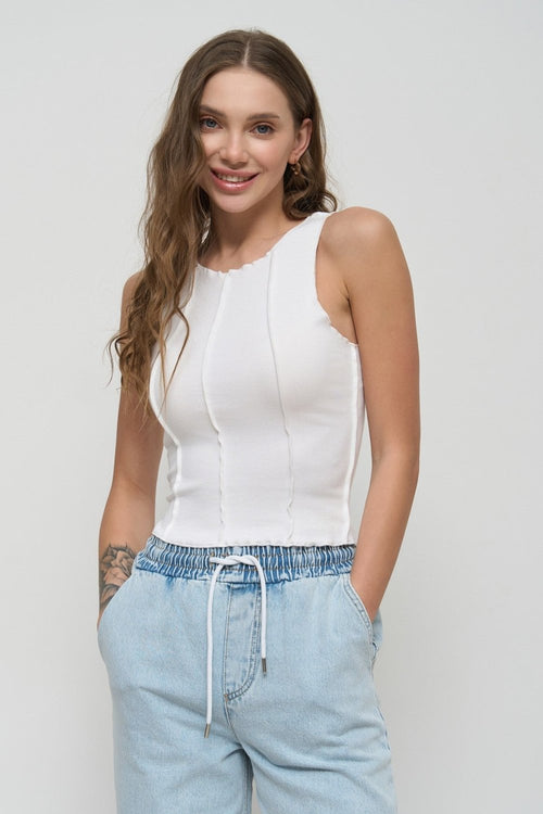 White Tank Top with Decorative Seams - SOLMAR